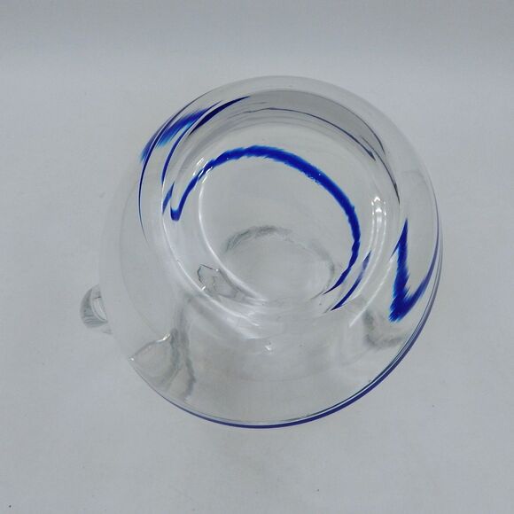 Pier 1 One Swirline Pitcher Clear Glass With Cobalt Blue Swirl 10 Inch Tall - Picture 9 of 9